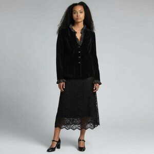Velvet Jacket Size 12 Perla de Pari Black Romantic Goth Vintage Ruffles